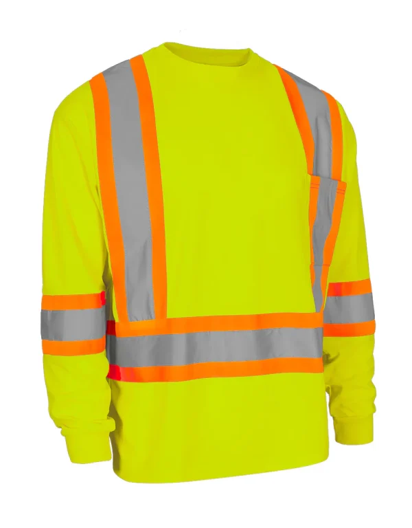 Hi Vis Crew Neck Long Sleeve Safety Tee with Chest Pocket - 022-CBECSA - Image 3