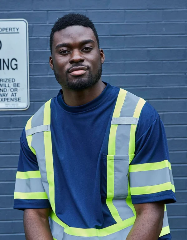Hi Vis Crew Neck Short Sleeve Safety Tee Shirt with Chest Pocket - 022-CBECSA - Image 2