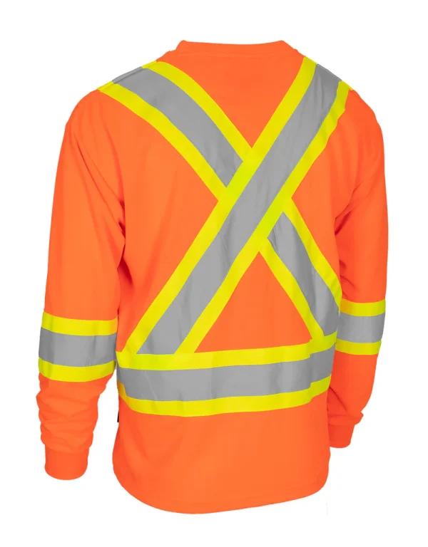 Hi Vis Bamboo Fabric Crew Neck Long Sleeve Safety Tee with Chest Pocket - 022-BBCSA - Image 8
