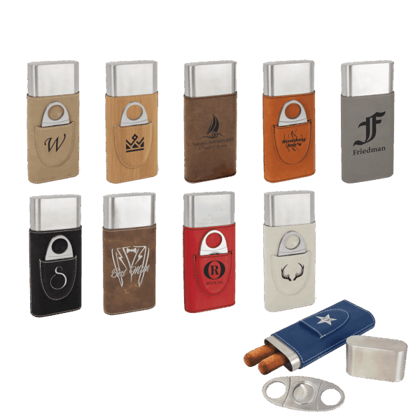 Laserable Leatherette Cigar Case with Cutter - GFT1000SET3
